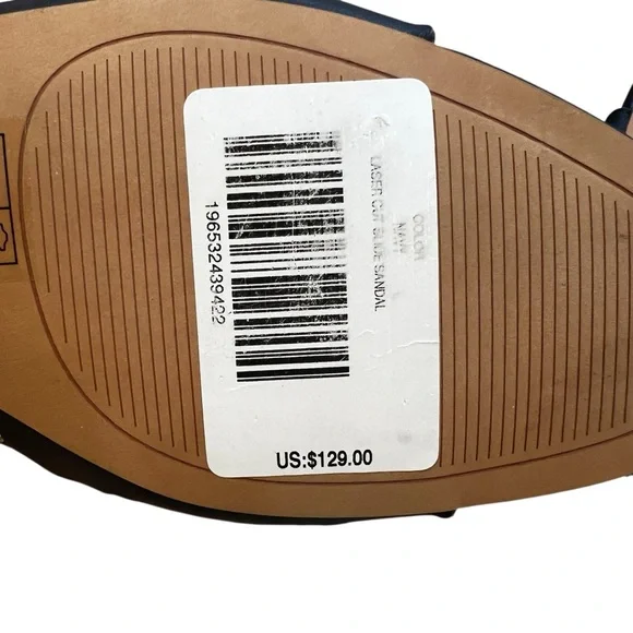 Chico's Woman’s Laser Cut Slide Sandals Navy Blue Gold Studs Size 9 - Picture 7 of 8